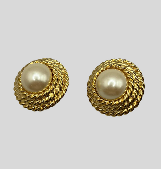 Vintage Pearl and Gold Earrings